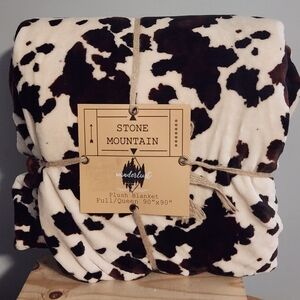 Stone Mountain Cow Print Western Ranch Cowboy Plush Full Queen Blanket NWT